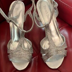 David's Bridal Silver T-strap heels